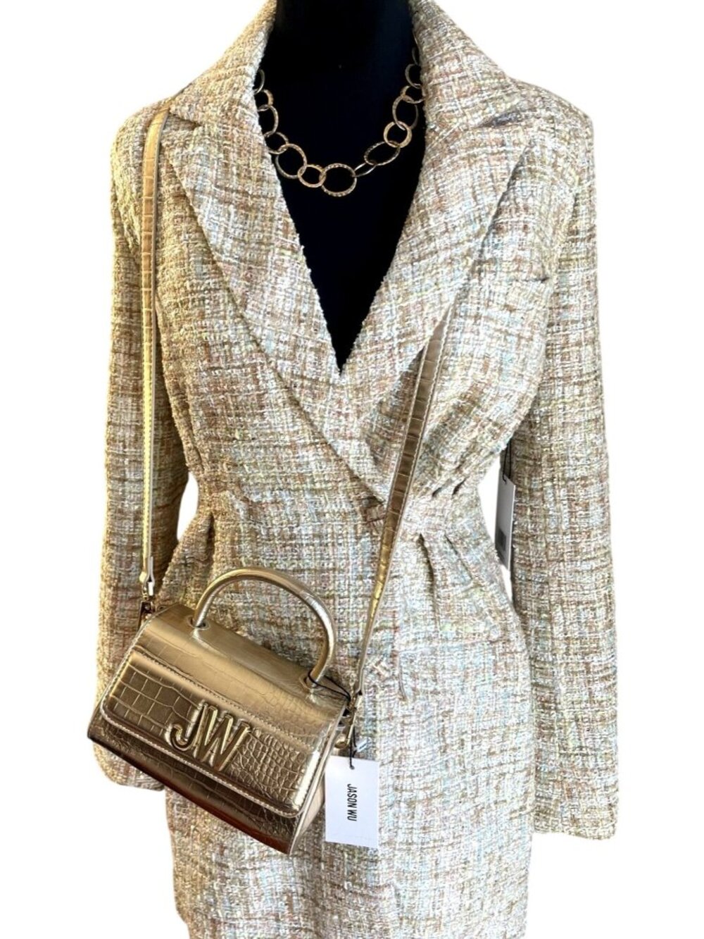NWT Jason Wu Tweed Blazer Sz XS Cream Pastel Metallic Spring Coat Quiet Luxury